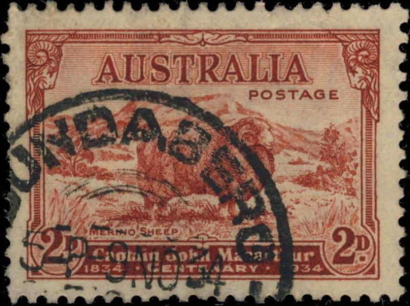 AUSTRALIA - 1934 - CDS OF BUNDABERG (QLD) ON 2d CARMINE-RED SG150