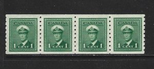 CANADA - #263 - 1c KING GEORGE VI WAR ISSUE COIL STRIP OF 4 (1942) MNH