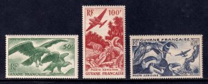 FRENCH GUIANA — SCOTT C18-C20 — 1947 AIRMAIL FAUNA SET — MNH — SCV $67