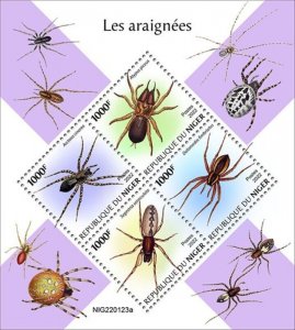 Niger - 2022 Spiders, Wolf Spider, Purseweb Spider - 4 Stamp Sheet - NIG220123a