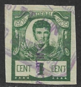 MEXICO 1908-09 1c Francisco Javier Mina FEDERAL TAX Revenue Purple CULIACAN