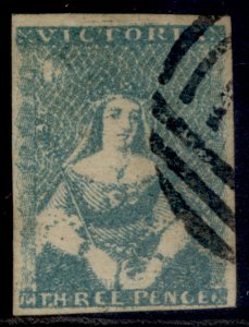 AUSTRALIA - Victoria QV SG4a, 3d blue, FINE USED. Cat £500.