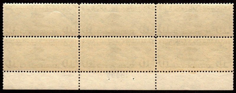 C10  U.S. Airmail bottom Plate Block 6 Mint, o.g., never hinged 