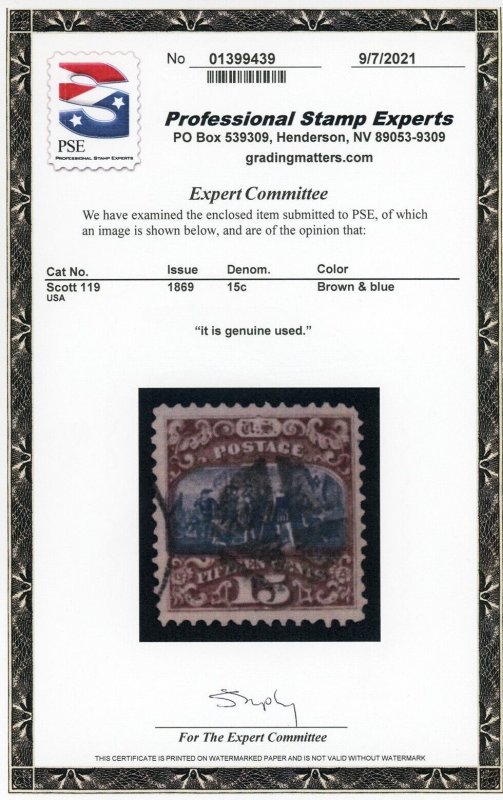 US Stamp #119 Landing of Columbus 15c - PSE Cert - USED