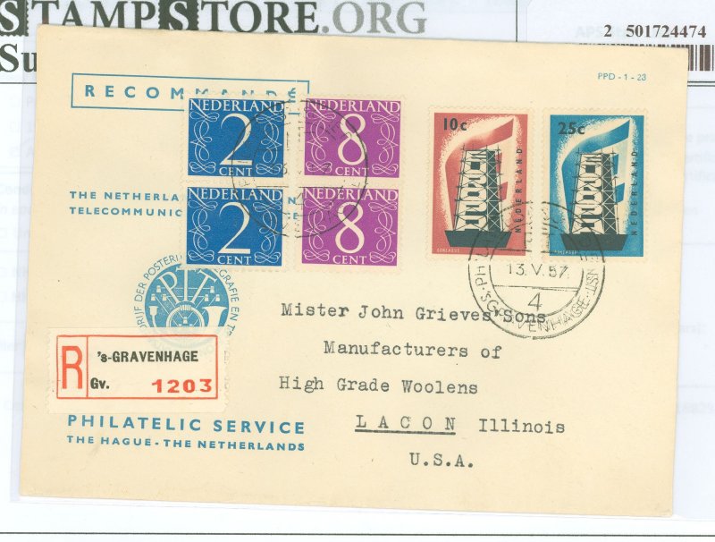 Netherlands 368-69 1957 Europa; registered Gravenhage-Lacon, IL