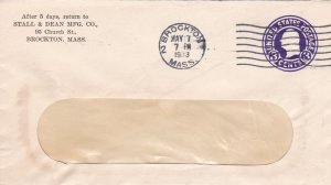 U.S. STALL & DEAN MFG. CO.,Church St Brockton, Mass 1933 Pre Paid Cover Rf 47772