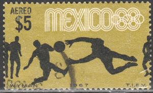 MEXICO C331, $5P Soccer 3rd Pre-Olympic SINGLE 1967. USED. F-VF. (1029)