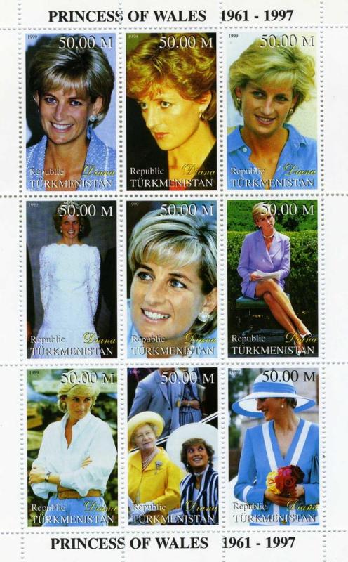 Turkmenistan 1999 Princess Diana Sheet (9) Perforated mnh.vf