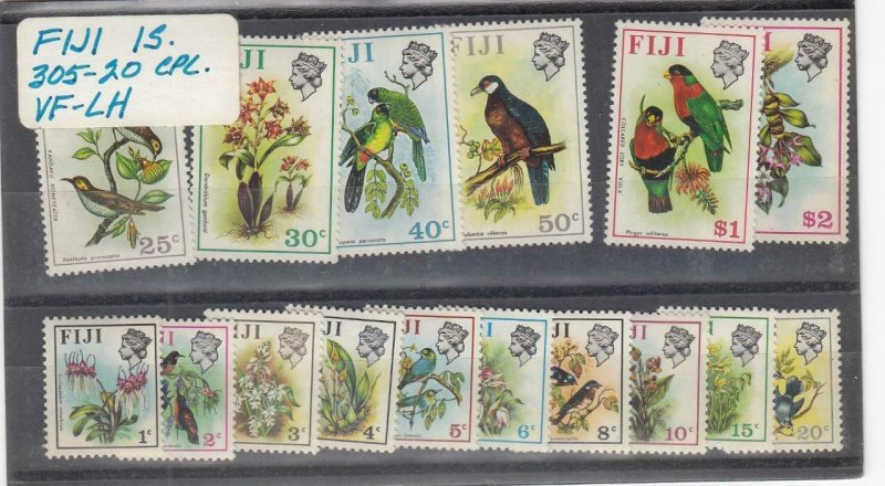 FIJI (MM126) # 305-320 VF-MLH VARc,$ 1971-72 VARIOUS BIRD STAMPS CAT VALUE $32