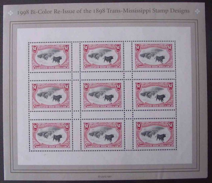 US #3210, Sheet,  $1 Trans - Mississippi,  S.S., VF mint never hinged, Fresh ...