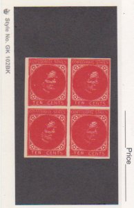 Confederate States CSA # 14 Reprint, Dark Red 2c Block of 4 MNH