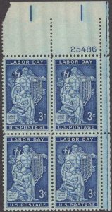 Scott # 1082 - US Plate Block Of 4 - Labor Day - MNH - 1956