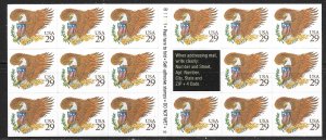 UnitedStates Scott #2595a 29c Eagle & Shield (Brown) Pane of 17 stamps & 1 label