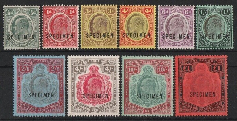 NYASALAND 1908 KEVII set ½d-£1, SPECIMEN. SG 72-81s cat £600. Rare set.