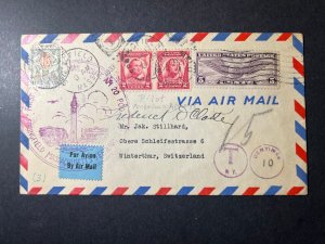 1933 USA Airmail Cover Springfield MA to Winterthur Switzerland Pilot Signature