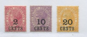 British Honduras QV 1888 overprinted 2, 10, and 20  CENTS mint o.g. hinged