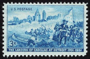 US 1000 MNH VF 3 Cent The Landing of Cadillac at Detroit 1701-1951