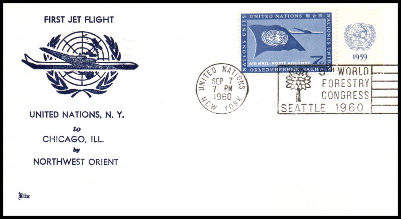 UN New York to Chicago,IL Northwest Orient First Jet Flight Cover