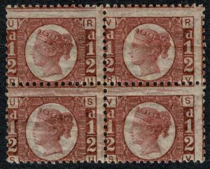 GB ½d rose red plate 15 (RU-SV). Block of four. Unmounted.