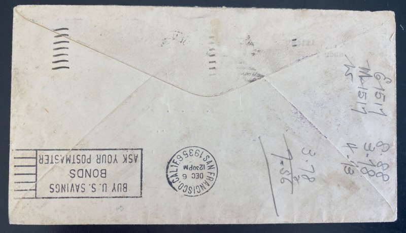 1935 Honolulu Hawaii First Flight Airmail Cover FFC To San Francisco Ca USA