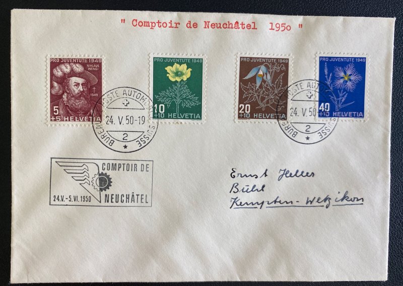 1950 Schweiz Switzerland Cover  To Kempten Germany Counter Of Neufchâtel