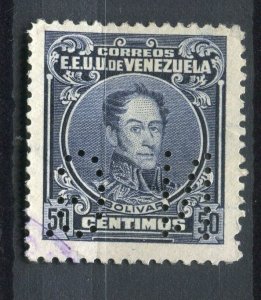 VENEZUELA; Early 1900s classic Official issue used 50c. + PERFIN ' GN '