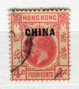 HONG KONG; 1920s early GV CHINA Optd. issue fine used 4c. value