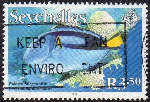 Seychelles 854 - Used - 3.50r Palette Surgeonfish (2005) (cv $1.60)