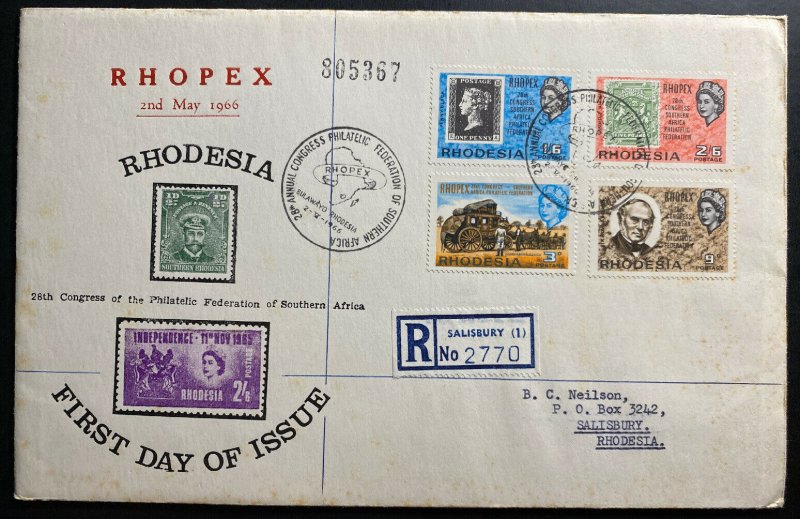 1966 Salisbury Southern Rhodesia First Day Cover FDC RHOPEX Philatelic Congress 