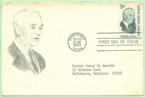 10/5/1963 Carthage TN Cordell Hull FDC Hand Drawn sent to Jerry Arnold Baltimore