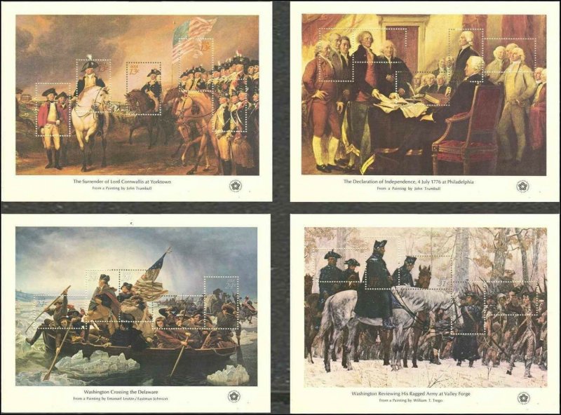 #1686-1689, Bicentennial Souvenir Sheets with Envelope, VF Never Hinged 