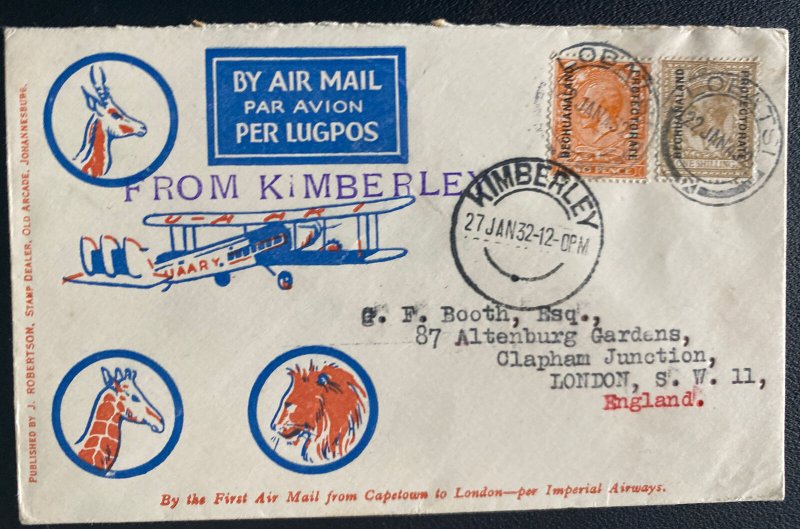 1932 Lobatsi Bechuanaland Double Crash Airmail Cover To London England