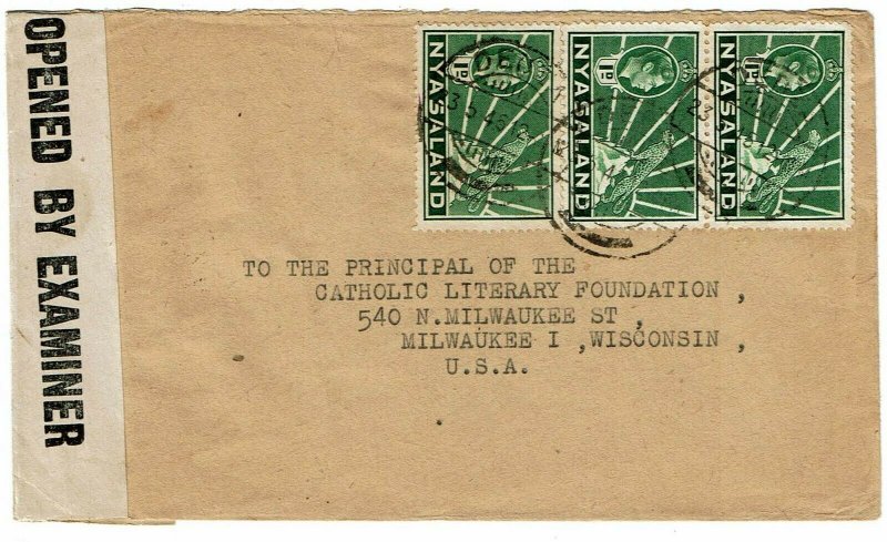 Nyasaland 1945 Dedza cancel on cover to the U.S., censored