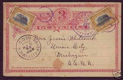 Guatemala H&G 4 used 1903 3c Postal Card to US, uprated RARE