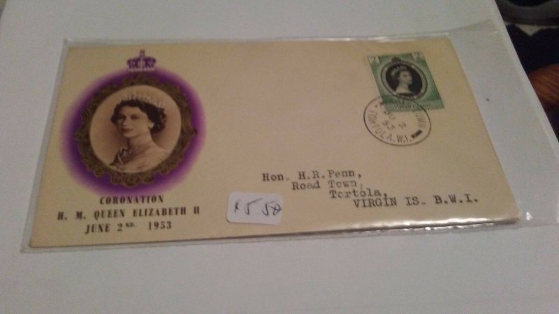 VIRGIN ISLANDS 1953 QUEEN ELIZABETH CORONATION COVER $5