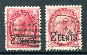 Canada 1899 QV. 2c on 3c carmine, & rose. Used. SG171/172.