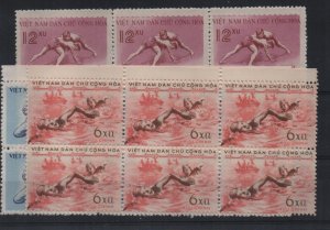 North Vietnam 1959 Sports set of 3 sg.N113-5 in blocks of  6  MNH