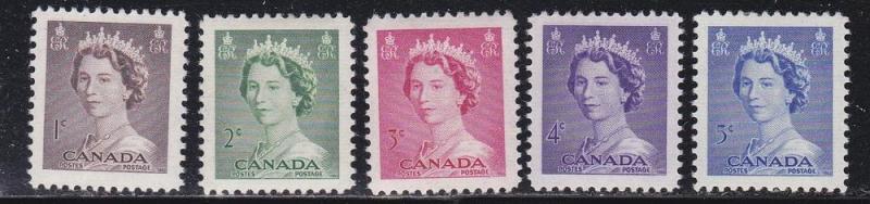 Canada # 325-329, QE Definitives, Mint H, Third Cat