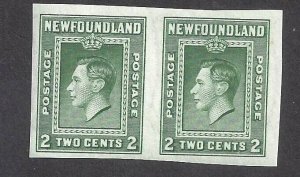 Canada NEWFOUNDLAND #245a VF MINT NH 2c GREEN KGVI IMPERFORATE PAIR BS26773