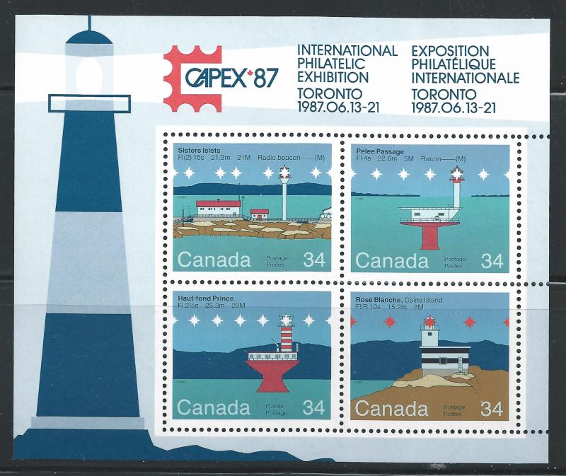 Canada #1066b 34c Lighthouses Souvenir Sheet of 4