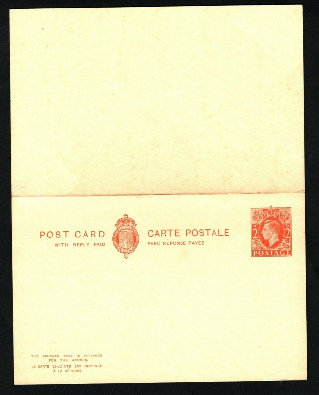 GB Cover KGVI Stationery Unused Intact 2d Reply Card Superb CP101a c1940 E179a