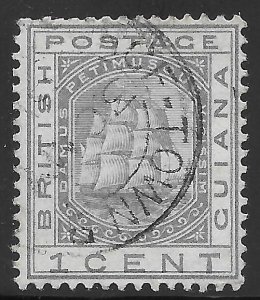 British Guiana Scott 72 Used, 1c slate Seal of Colony issue of 1876, Ship