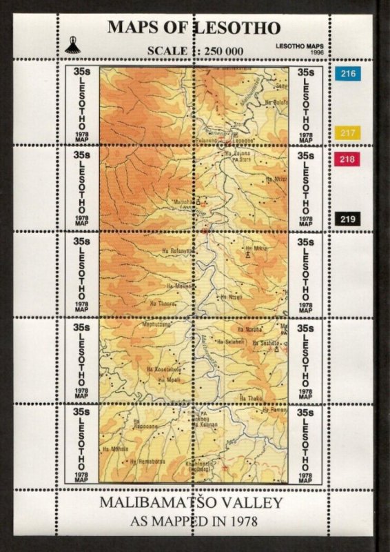 Lesotho 1996 - Maps - Set of 3 Sheets of 10 Stamps - Scott #1055-7 - MNH