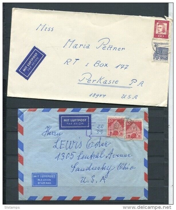 Germany 4 Covers to USA stamps 1966 and up Buildings