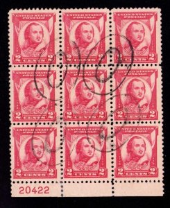 US Sc #690, Block of 9 With Plate # Tab  1931 General Pulaski 2c Used
