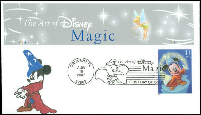 8/16/2007 Orlando FL Cds, Hand Painted DISNEY MICKEY MOUSE FANTASIA, #4192 FDC!