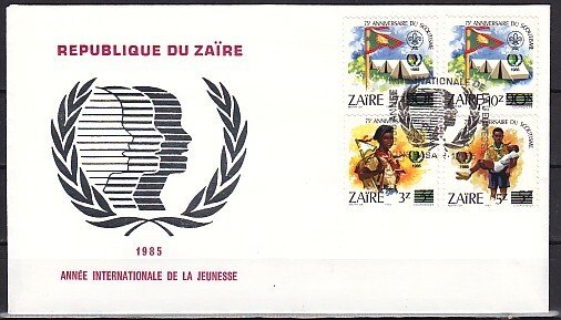 Zaire, Scott cat. 1207-1210 ONLY. Scout Youth Year Values. First day cover. ^