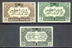 Pakistan Sc# 44-46 MH 1949 Mohammad Ali Jinnah