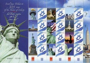 ISRAEL 2011 125th ANNIVERSARY OF THE STATUE LIBERTY SHEET MINT NEVER HINGED