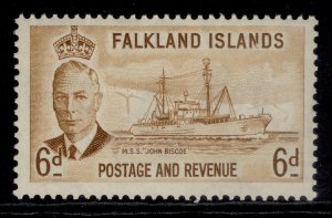 FALKLAND ISLANDS GVI SG178, 6d bistre-brown, NH MINT. Cat £12.